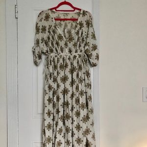 Free People White and Green Patterned Maxi Dress